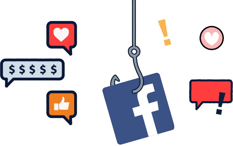 Illustration of a hook luring social media logos