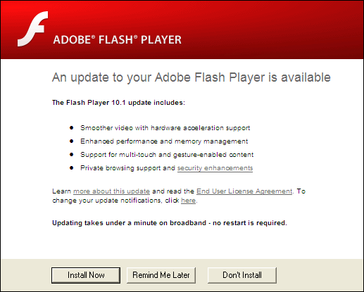 Adobe Flash Player, Update 10.1