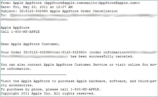 AppStore E-mail Phishing Text