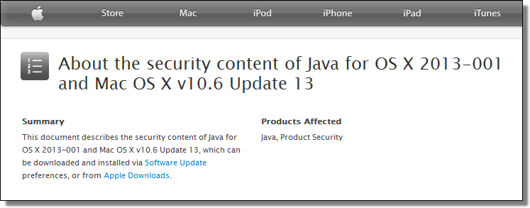 About the security content of Java for OS X 2013-001 and Mac OS X v10.6 Update 13