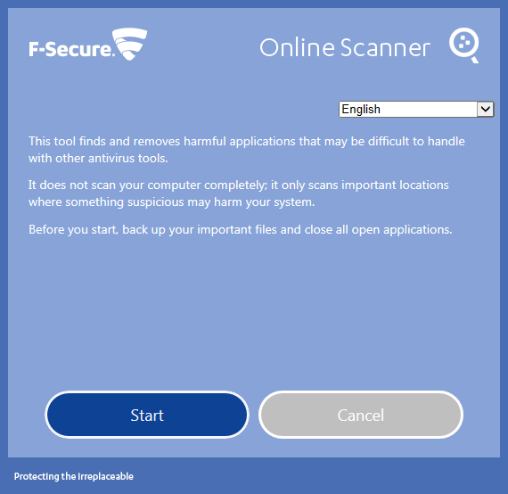 F-Secure Online Scanner UI: Start