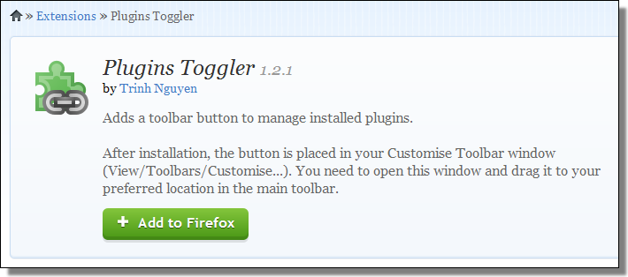 Firefox extension, Plugins Toggler