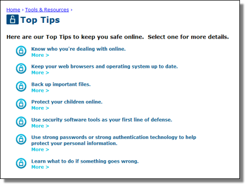 Stay Safe Online, Top Tips
