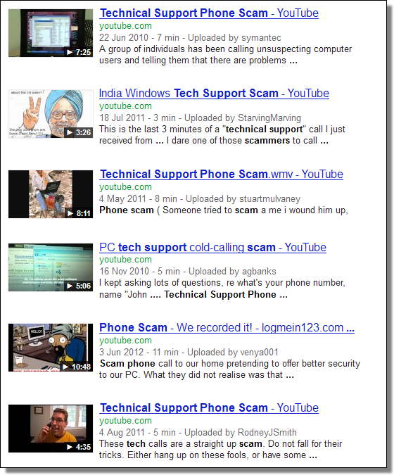 Google, tech support phone scam