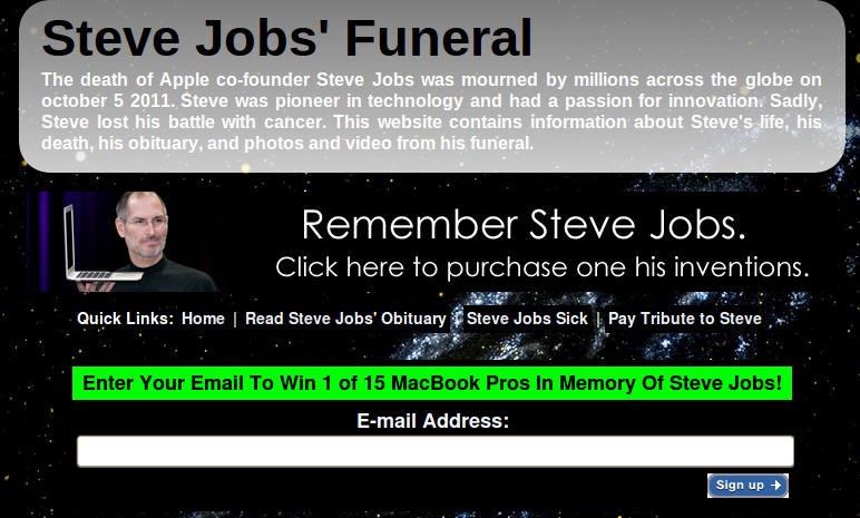 stevejobsfuneral.com: scumbag website