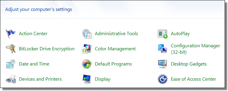 Windows 7 Control Panel Icons