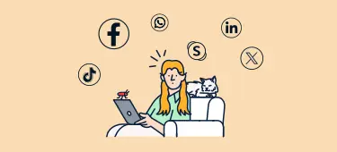 woman browsing social media on laptop illustration