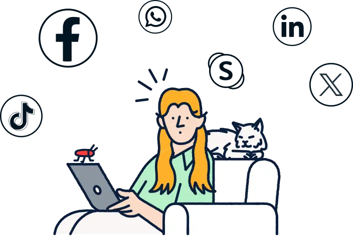 woman browsing social media on laptop illustration