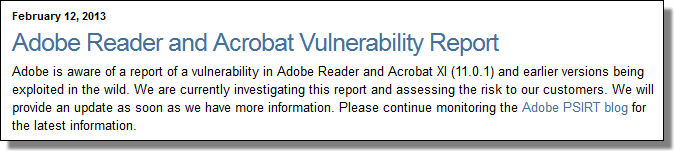 Adobe Reader Vulnerability, Feb 12