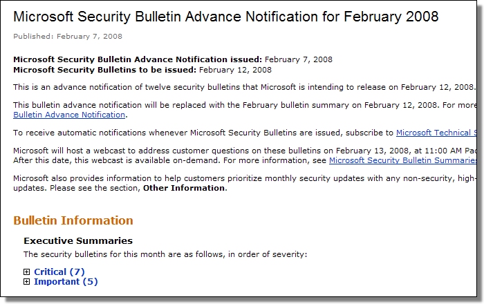Advance Notification for February 2008