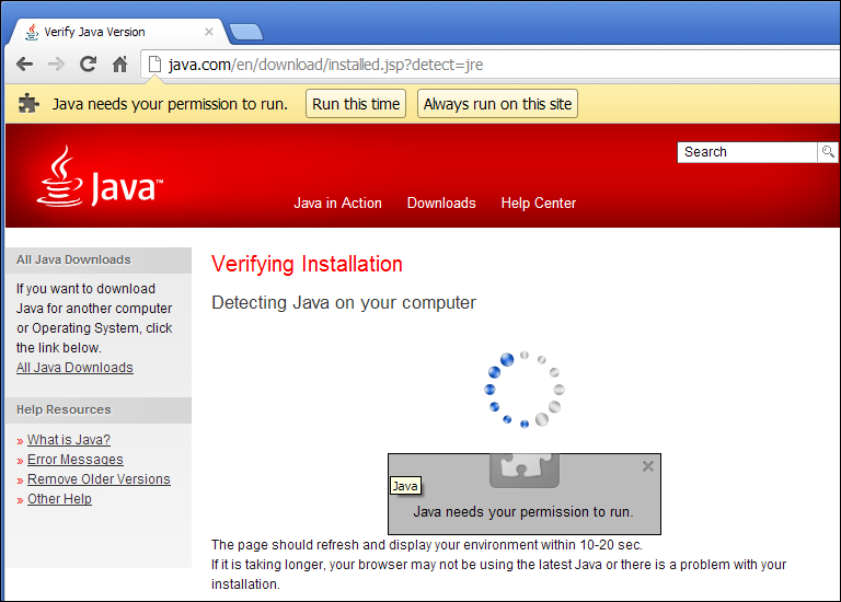 Chrome, Java needs your permission to run