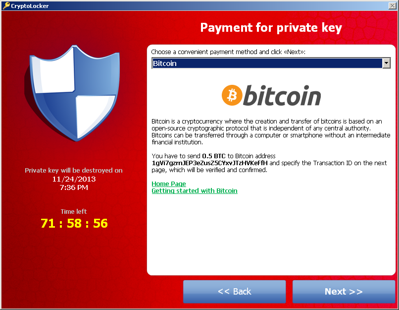 CryptoLocker 2013.11.20, Bitcoin