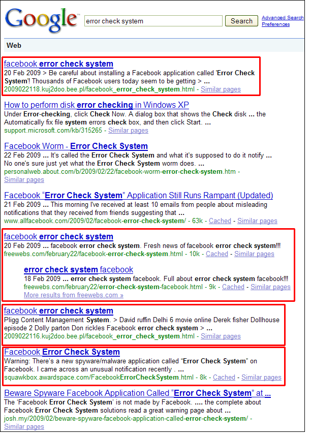 Error Check System Search Results