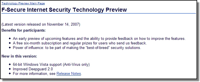 F-Secure Internet Security Technology Preview