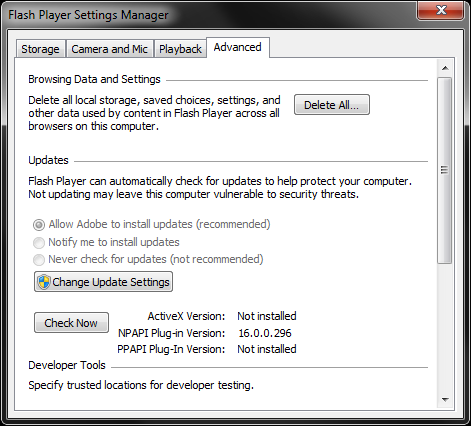 Settings Manager, Flash Player 16.0.0.296