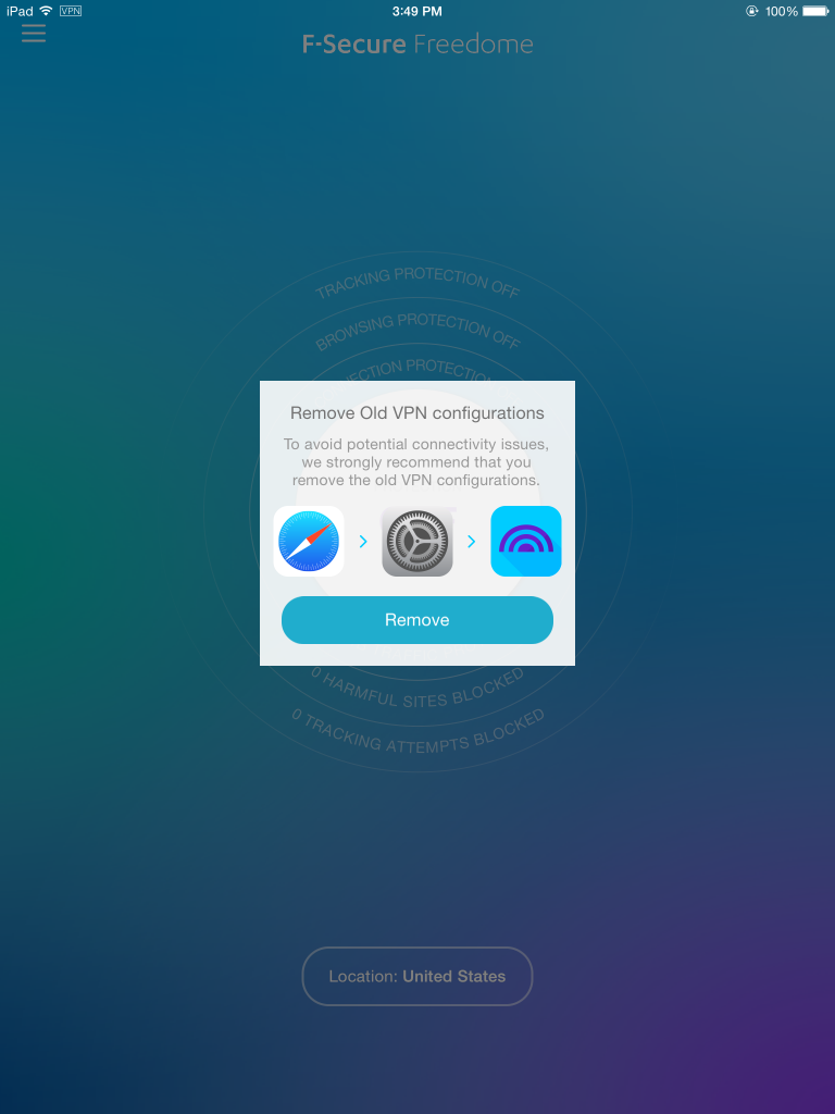 Freedome 2.0.1 on iOS 8