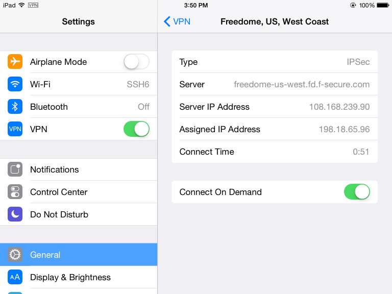 iOS 8 VPN settings