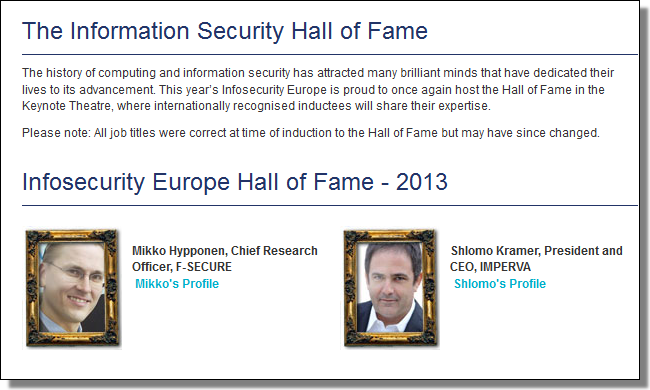 Infosecurity Europe's Hall of Fame 2013