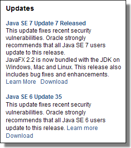 Java Updates SE7U7/SE6U35