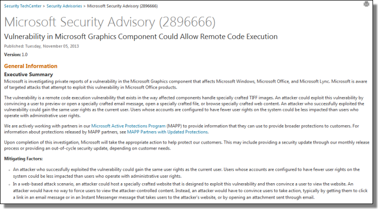 Microsoft Security Advisory (2896666)