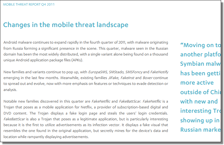 Mobile Threat Report, Q4 2011