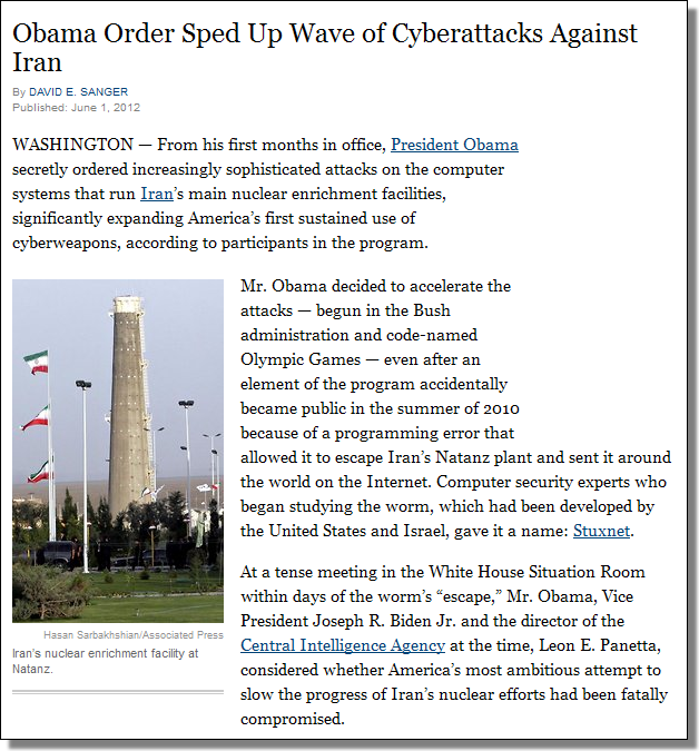 Olympic Games, Stuxnet, Obama