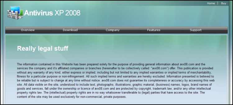 Spyware Rogue : Antivirus XP 2008 : Really Legal Stuff