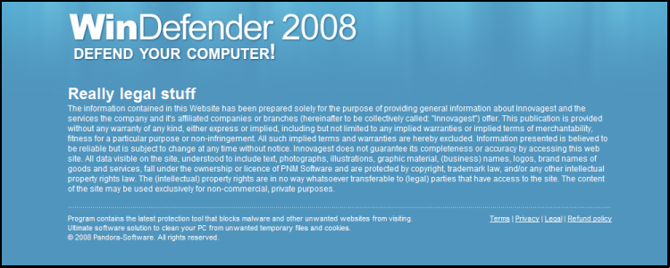 Spyware Rogue : WinDefender 2008 : Really Legal Stuff
