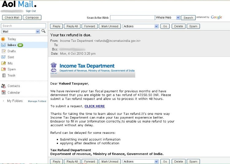 Income Tax Department e-mail
