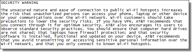 Starbucks WiFi, AT&T Terms and Conditions