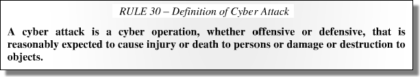 The Tallinn Manual on the International Law Applicable to Cyber Warfare, Rule 30