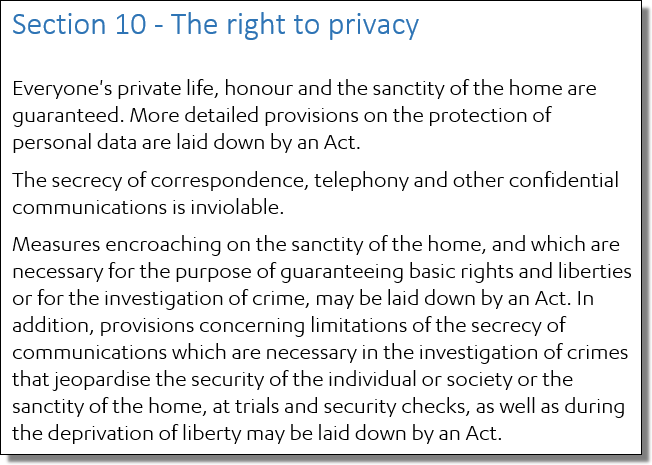 The Constitution of Finland, Section 10, The right to privacy