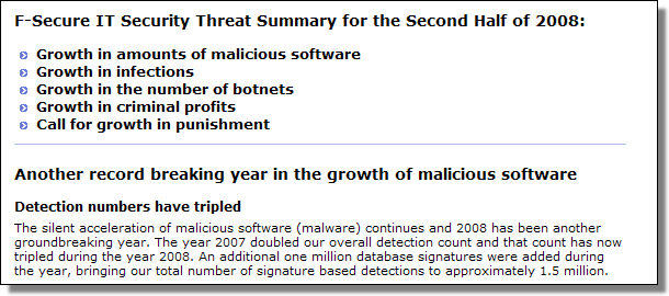 Threat Summary H2-2008