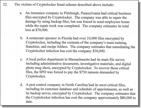 Tovar, CryptoLocker victims