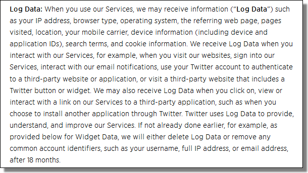 Twitter's Privacy Policy, Log Data