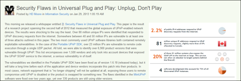 Rapid 7, Security Flaws in Universal Plug and Play