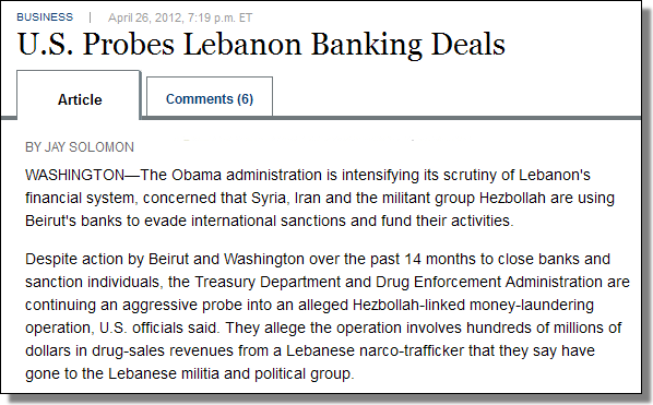 U.S. Probes Lebanon Banking Deals
