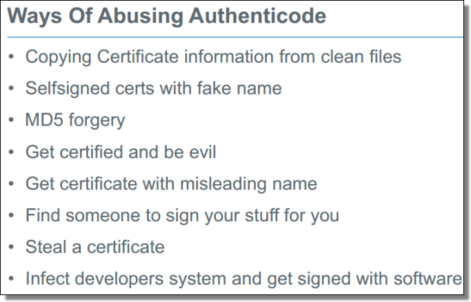 Ways Of Abusing Authenticode