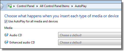 Windows 7 AutoPlay defaults