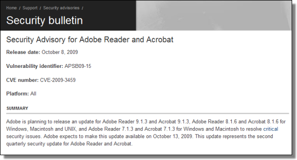 Adobe Security Advisory, 10.08.2009