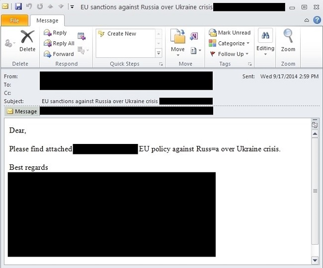 Screenshot of malicious email
