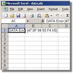 Excel DATA Error [47 0F 94 93 F4 K5]