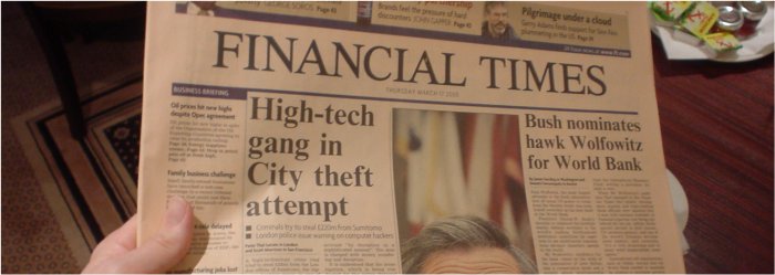 Financial Times, Thursday March 17 2005, as photographed in the lobby of the Jury's Doyle hotel on Russel Street, London