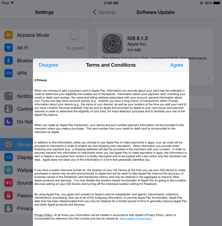 iOS 8.1.3 Terms, Privacy