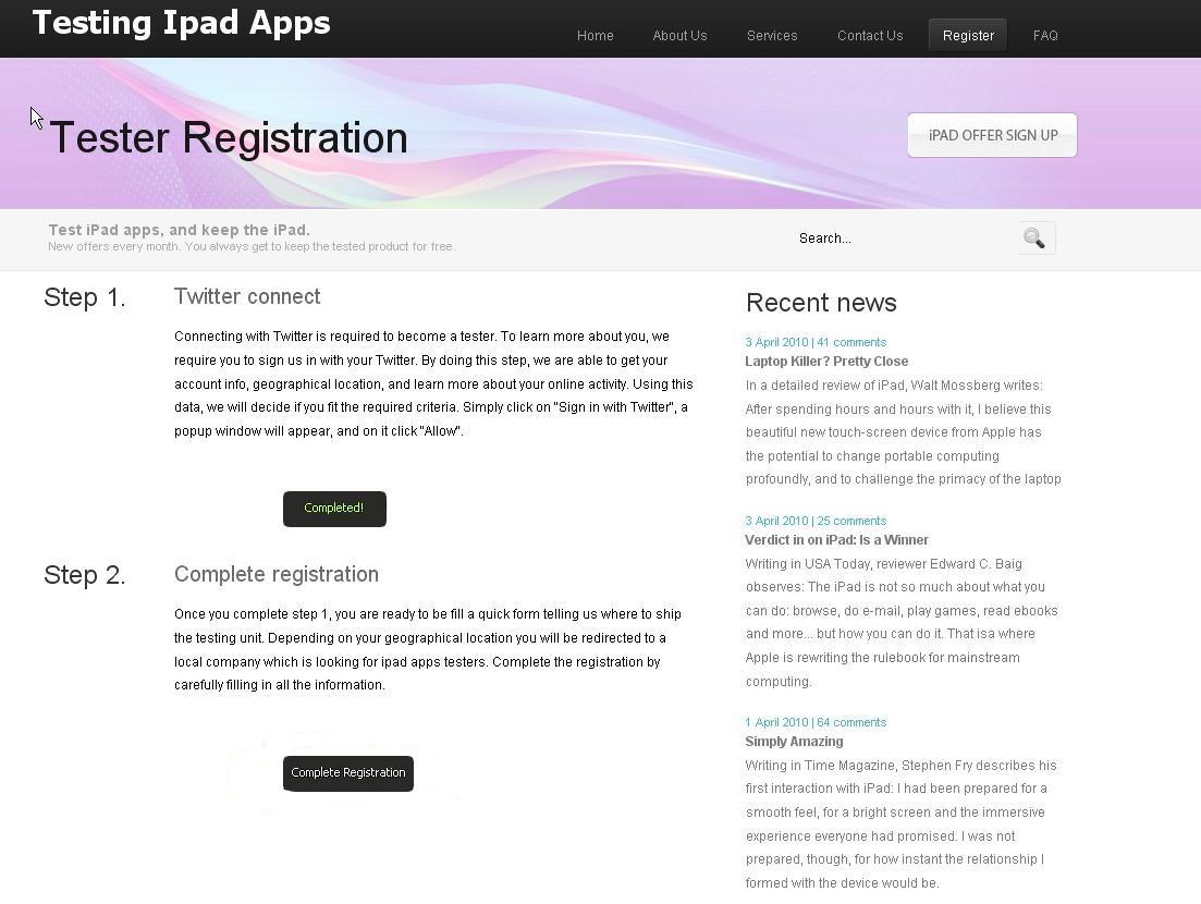 iPad scam website