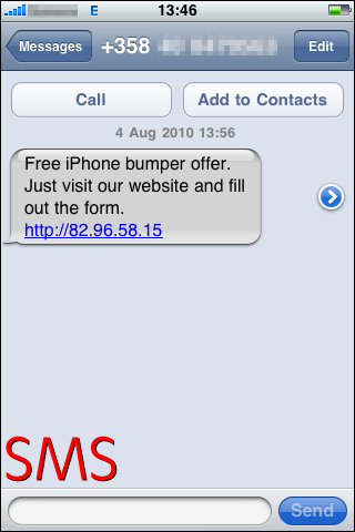 iphone sms with hyperlink