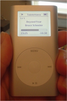 iPod with Bruce Schneier interview from IT Conversations playing