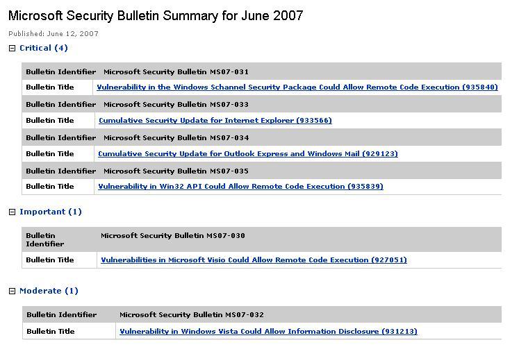 MS Security Patch June 2007