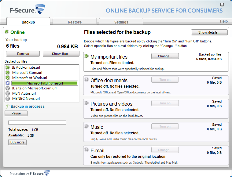 Online Backup Beta, version 2.2.0