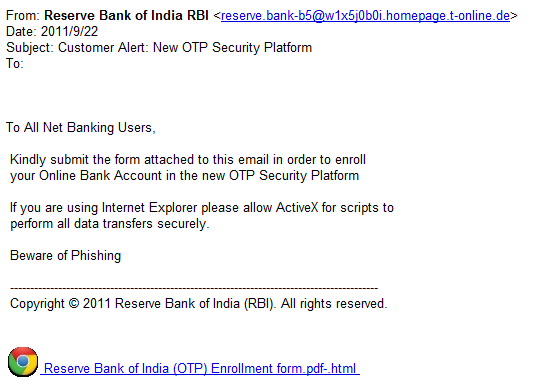 Reserve Bank of India phishing
